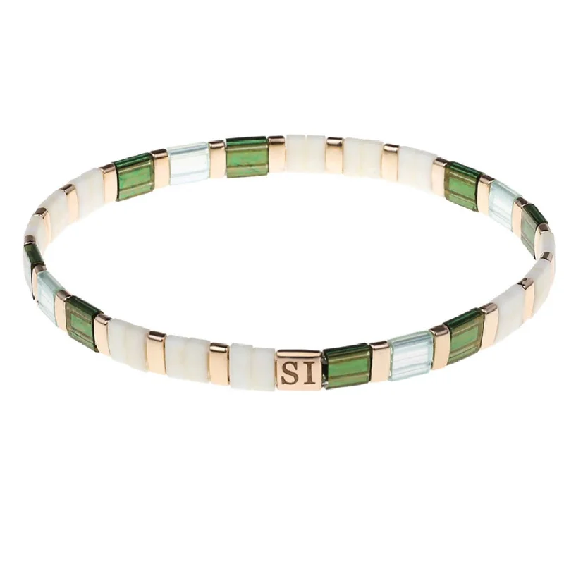 women’s diamond bangles-Valentina Green Gold and White Tile Bracelet