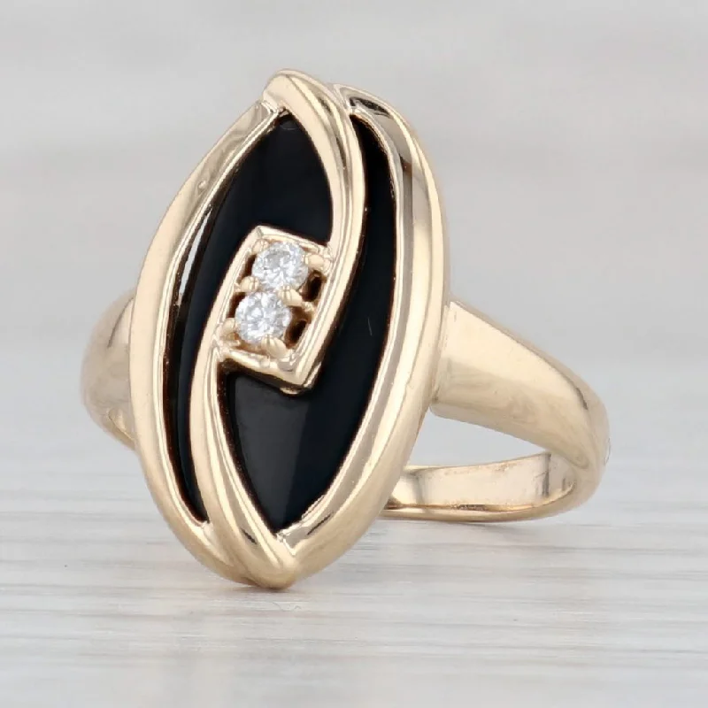 women’s custom-made engagement rings-Onyx Diamond Ring 14k Yellow Gold Size 4.75