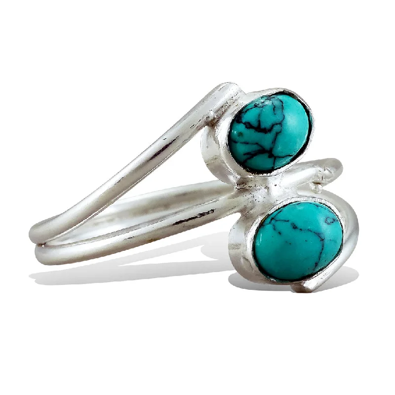 women’s stackable rings-<span>RAS-011<span>: </span></span>Wrapped Double Turquoise - Silver