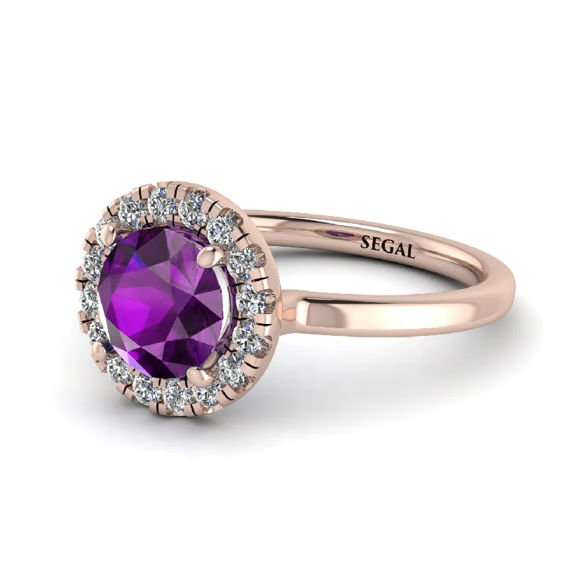 women’s cushion cut engagement rings-1ct Round Amethyst Engagement Ring - Natalia No. 302