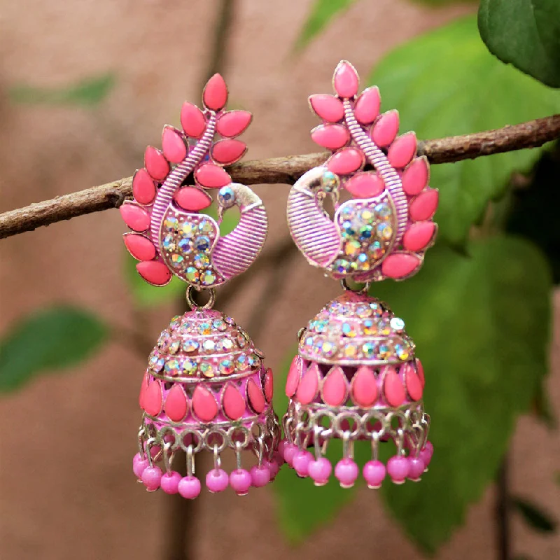 women’s flower earrings-H K Fashion Gold Plated Austrian Stone Jhumki Earrings