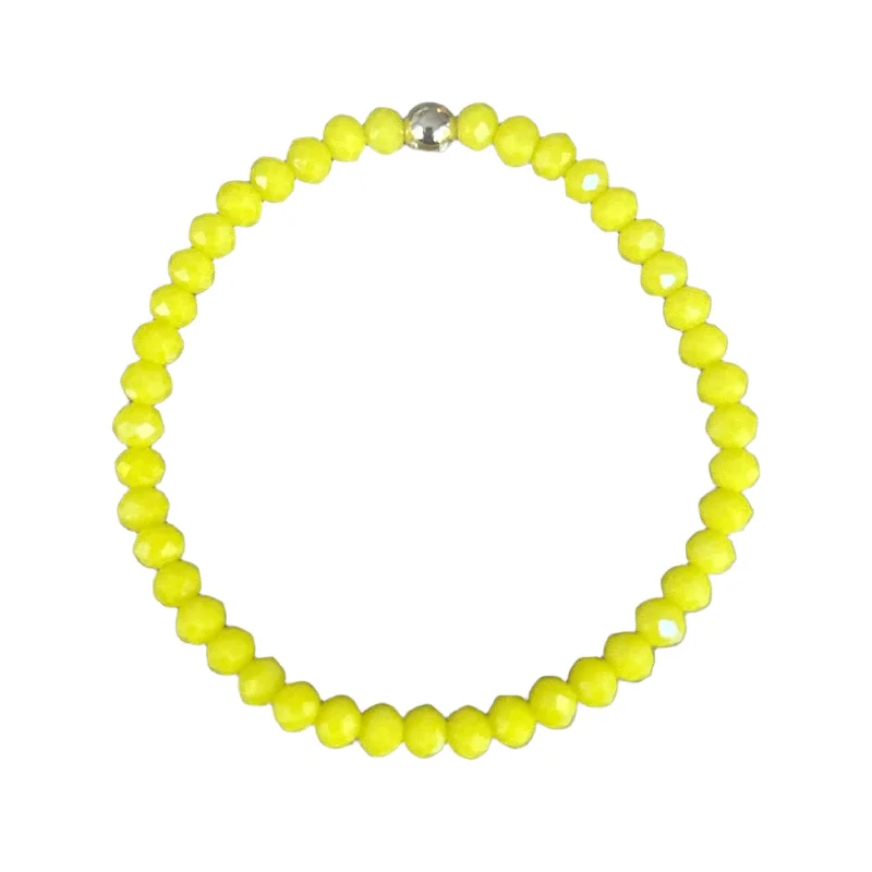 women’s leather bangles-Warm Neon Yellow Faceted Rondelle 4mm Bracelet