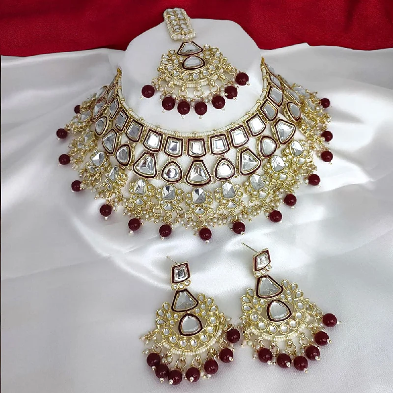 women’s gold chain necklaces-Gehana Mahal Gold Plated Kundan Stone Choker Necklace Set