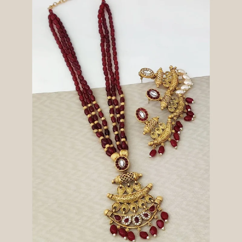 women’s simple chain necklaces-Rani Sati Jewels Gold Plated Pota Long Necklace Set