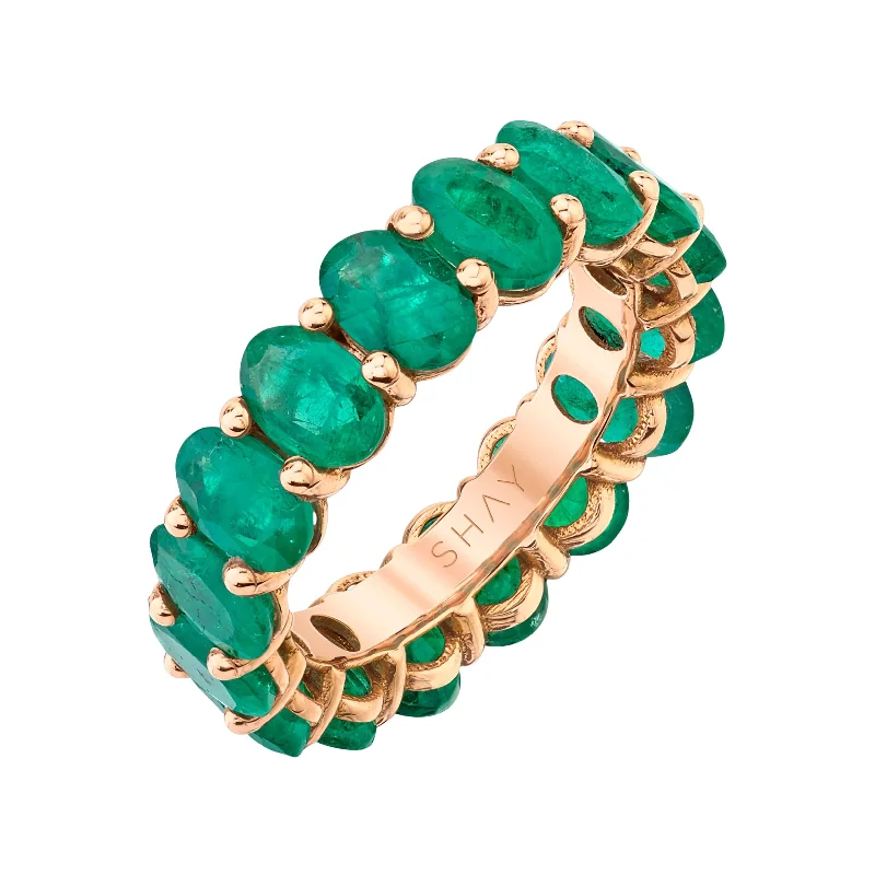 women’s unique rings-EMERALD OVAL ETERNITY BAND