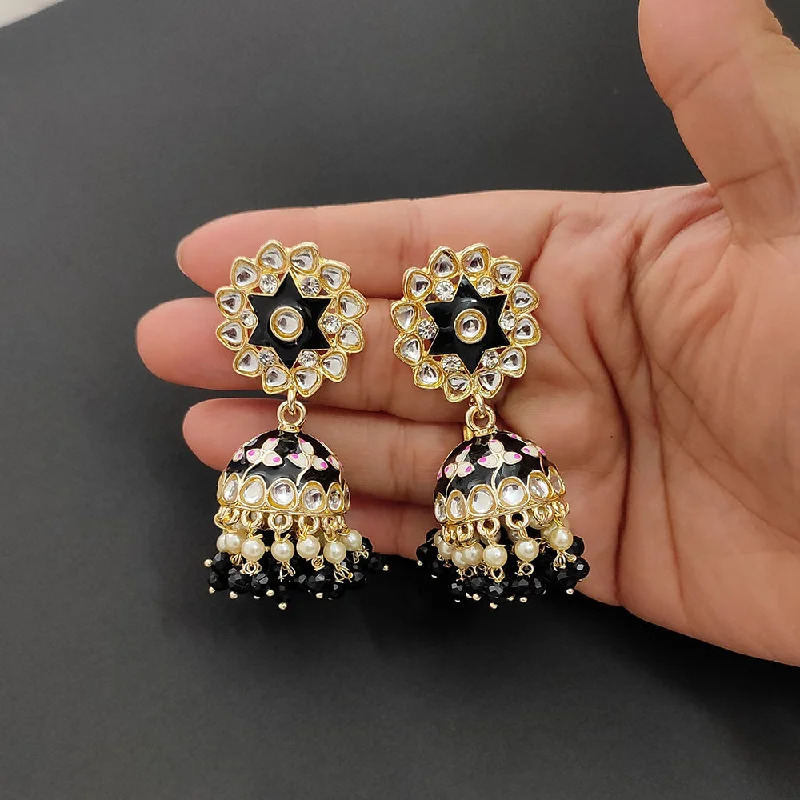 women’s trendy earrings-Lalso Lifestyle Gold Plated Bollywood Style Big Size Meenakari Kundan Jhumka Earrings