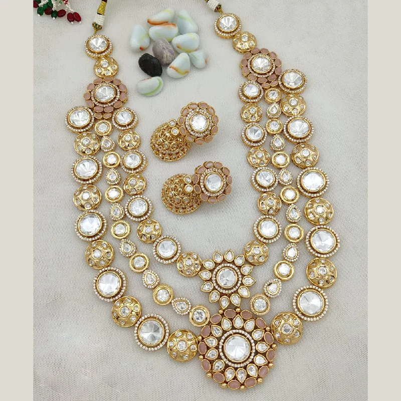 women’s vintage pearl necklaces-Jewel Addiction Gold Plated Polki Kundan Necklace Set