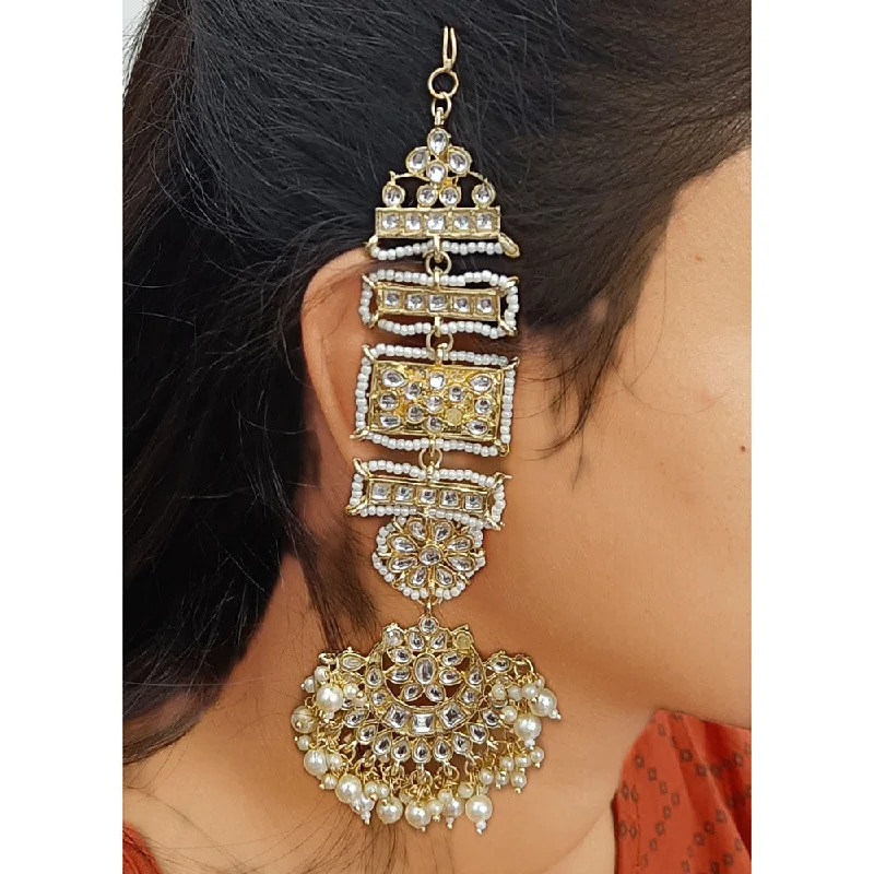 women’s round earrings-Gehana Mahal Gold Plated Kundan And Pearl Dangler Earrings