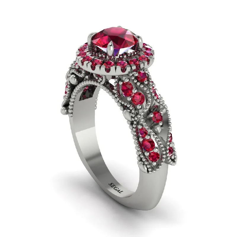 women’s classic engagement rings-Exclusive Halo Ruby Milgrain Engagement Ring - Kendra No. 57