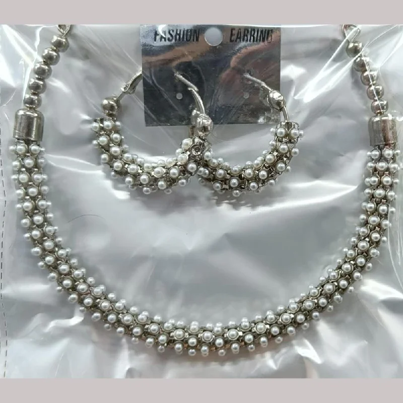 women’s long gold necklaces-Kavita Art Silver Plated Pearls Necklace Set