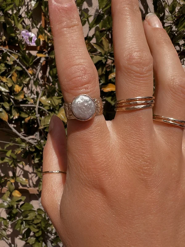 women’s stacking rings-Pearl Floral Band