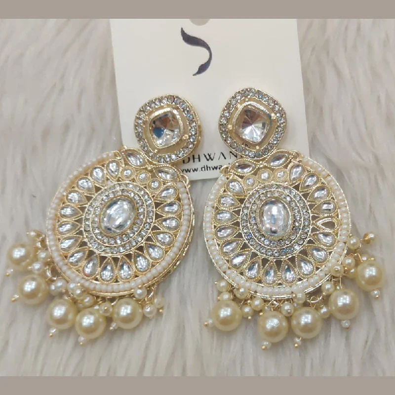 women’s big earrings-Dhwani Gold Plated Austrian Stone And Pearl Dangler Earrings