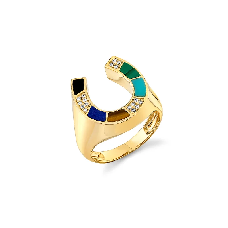 women’s sapphire engagement rings-Gold & Diamond Mosaic Horseshoe Ring