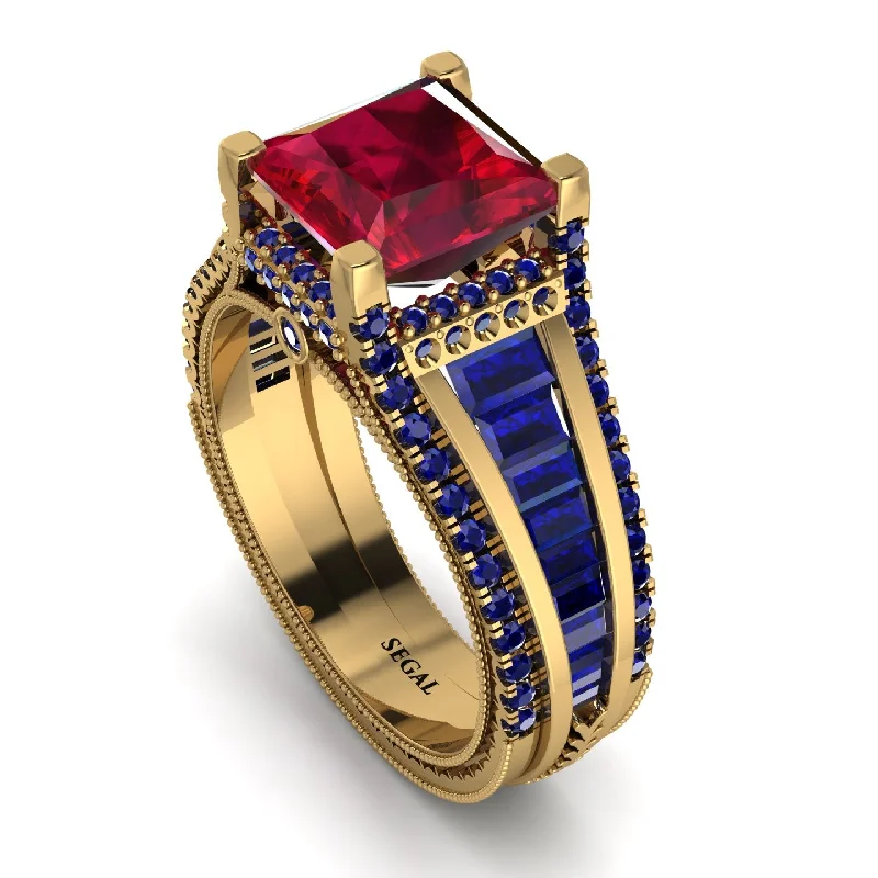 women’s round diamond engagement rings-Princess Geometric Ruby Engagement Ring - Marilyn No. 70