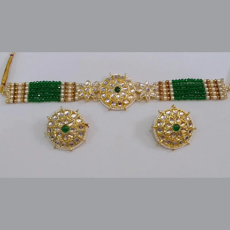 women’s gold chain necklaces-Midas Touch Gold Plated Kundan Stone And Beads Choker Necklace Set