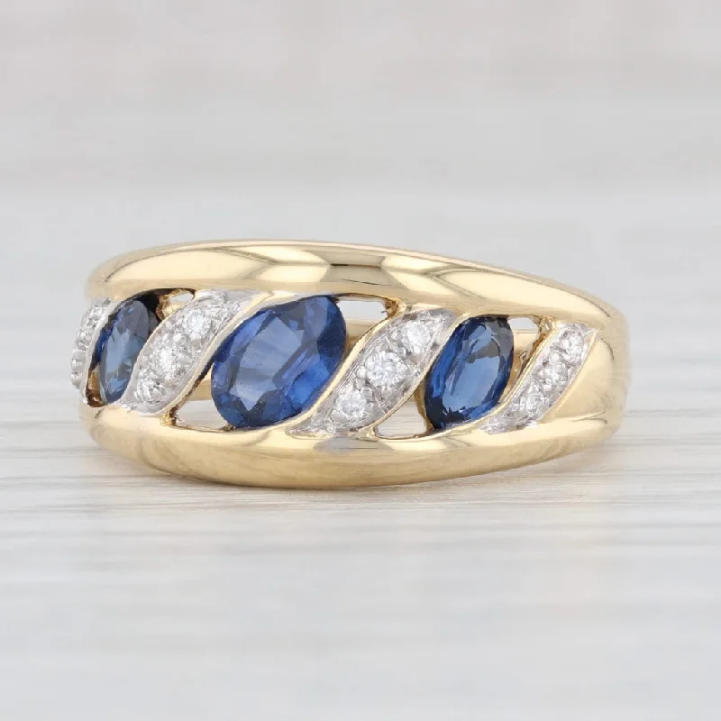 women’s side-stone engagement rings-1.32ctw Blue Sapphire Diamond Ring 18k Yellow Gold Size 6.75