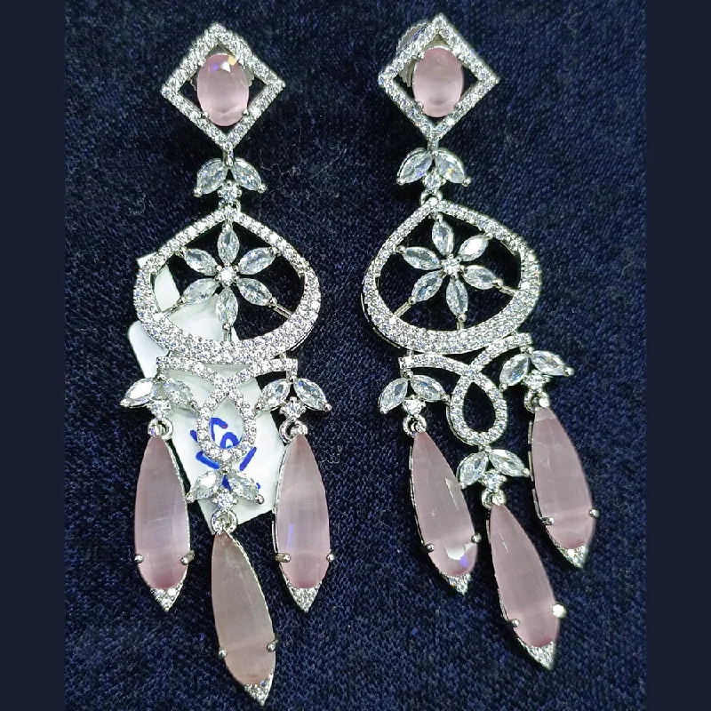 women’s ruby earrings-Jain Jewellers Silver Plated AD Dangler Earrings