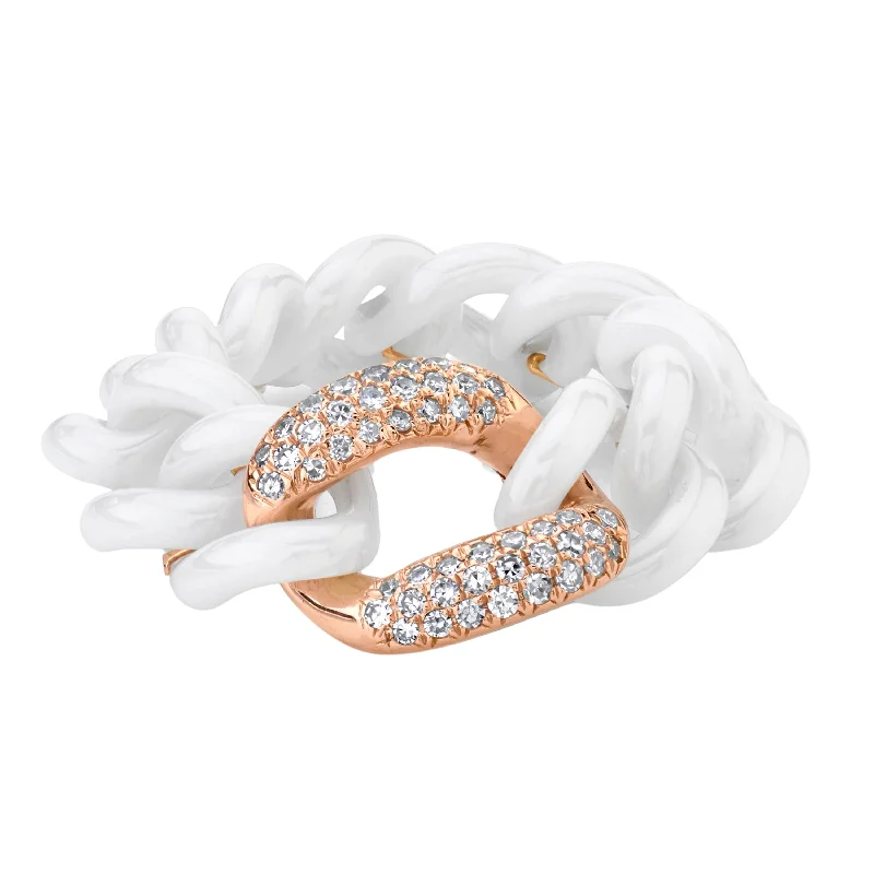 women’s anniversary rings-WHITE DIAMOND & WHITE CERAMIC PAVE MEDIUM LINK RING