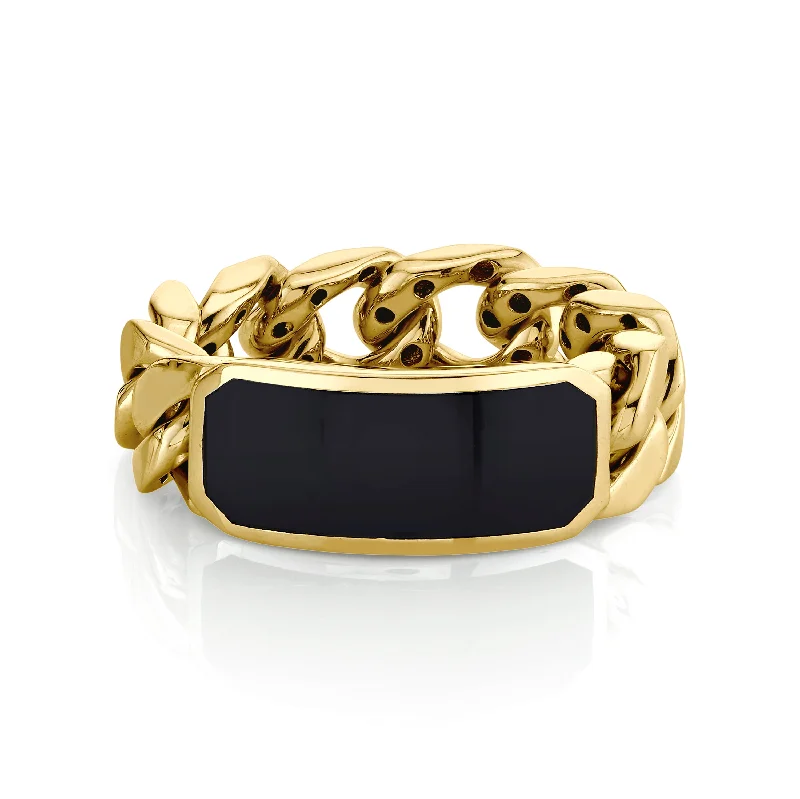 women’s luxury rings-MEN'S SOLID GOLD ONYX ID LINK RING