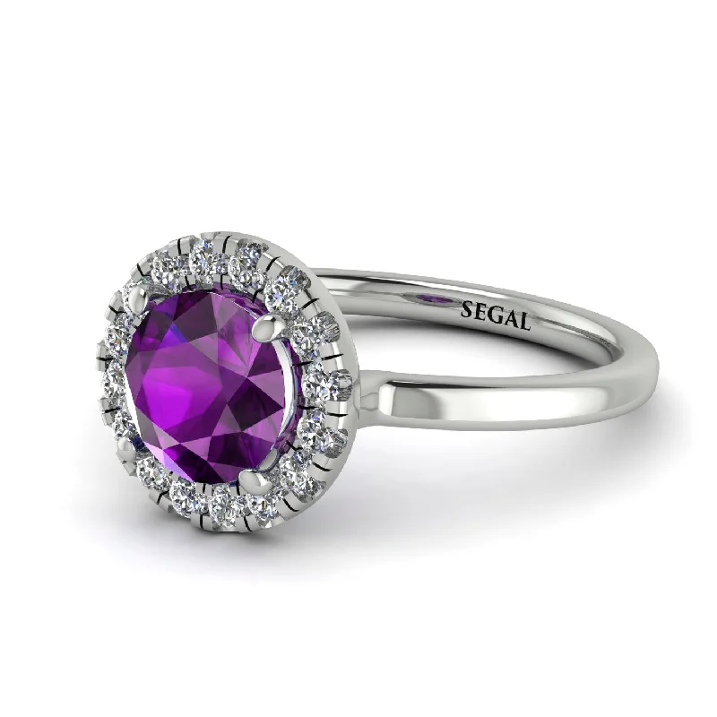 women’s princess cut engagement rings-1ct Round Amethyst Engagement Ring - Natalia No. 303