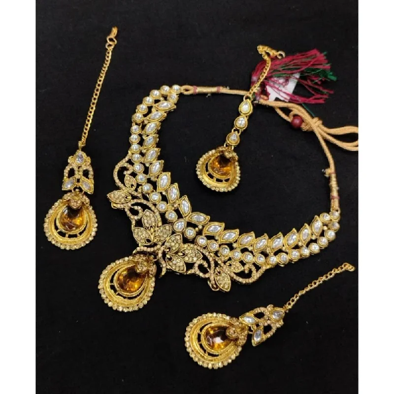 women’s charm necklaces-Akruti Collection Gold Plated Kundan Stone  Necklace Set