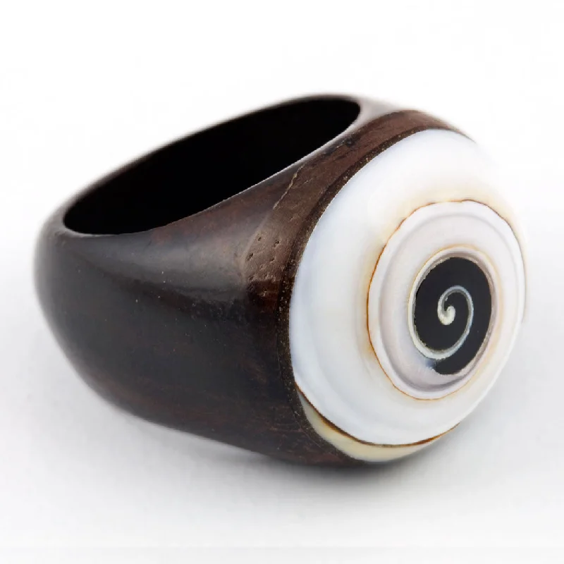 women’s adjustable gemstone rings-Wooden Ring - Spiral Shell