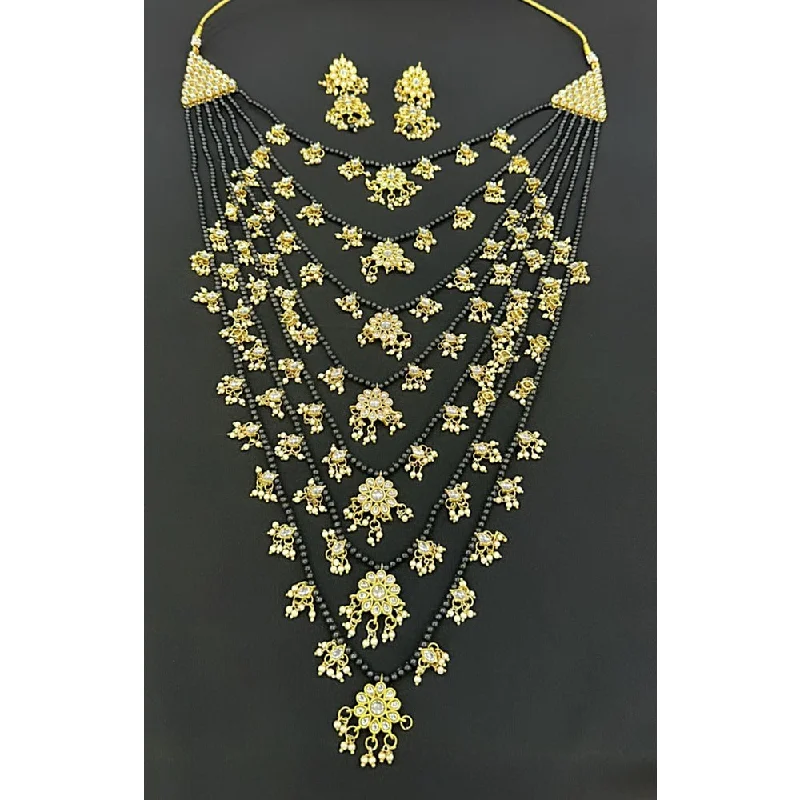 women’s silver necklaces-Akruti Collection Gold Plated Kundan And Pearl Long Necklace Set