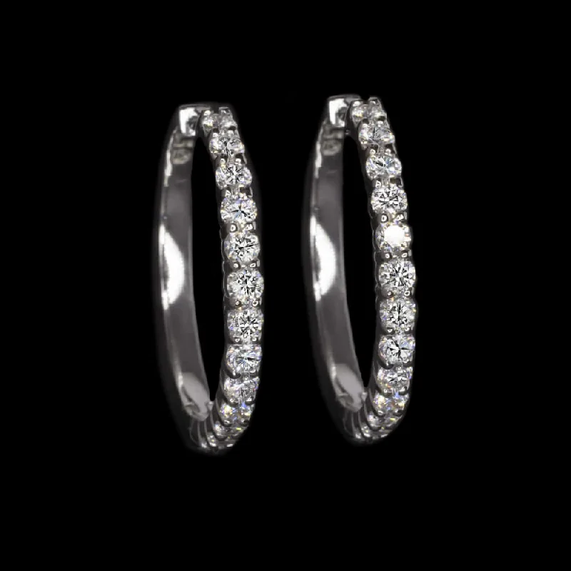 women’s wedding earrings-1.60ct NATURAL DIAMOND HOOP EARRINGS 25mm 14k WHITE GOLD CLASSIC ROUND SIMPLE