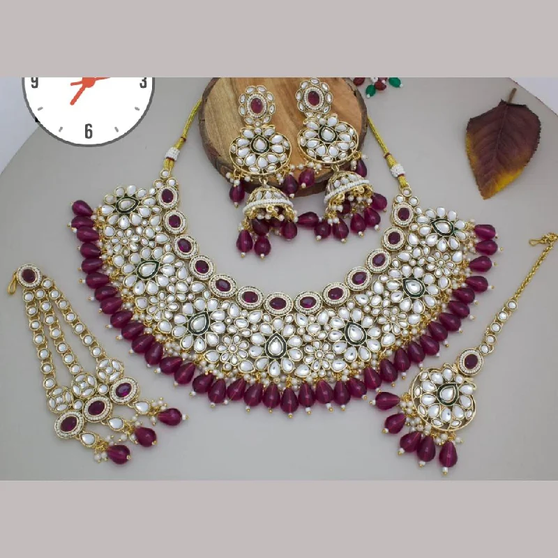 women’s birthstone pendant necklaces-Manisha Jewellery Gold  Plated Kundan Stone And Beads Necklace Set