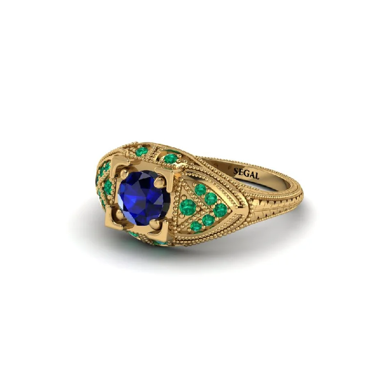 women’s gold engagement rings-Round Sapphire Filigree Art Deco Vintage Engagement Ring - Bree No. 28