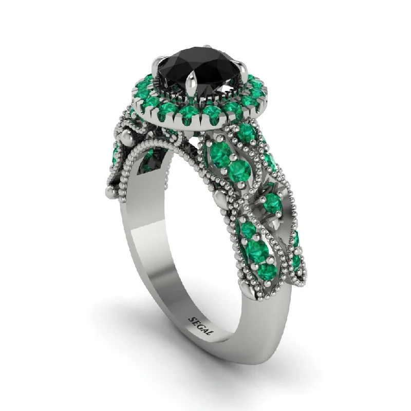 women’s vintage-inspired engagement rings-Exclusive Halo Black Diamond Milgrain Engagement Ring - Kendra No. 24