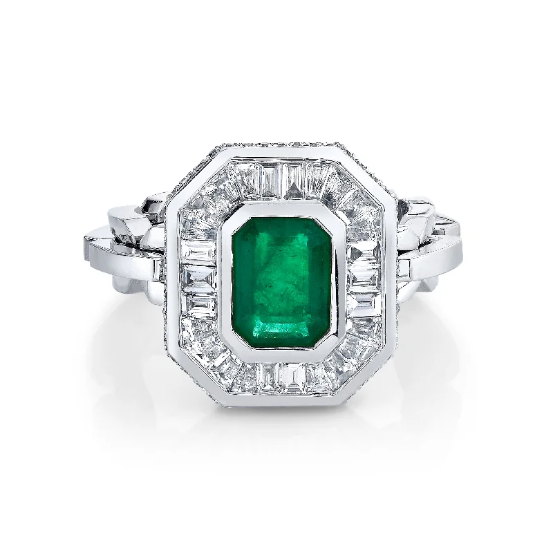 women’s classic diamond rings-EMERALD & DIAMOND HALO MINI DECO RING