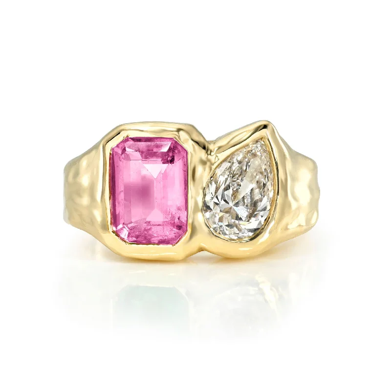 women’s simple engagement rings-Toi Et Moi River Pink Sapphire and Diamond Ring | Ready to Ship