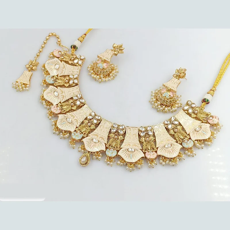 women’s wedding jewelry necklaces-Rani Sati Jewels Gold Plated Meenakari and Kundan Necklace Set