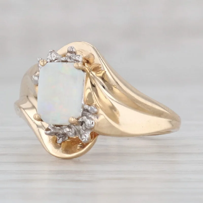 women’s antique engagement rings-Opal Diamond Ring 14k Yellow Gold Size 7.25 Rectangle Solitaire