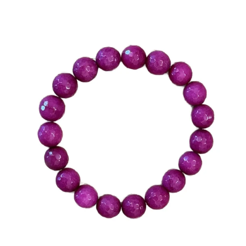 women’s leather bangles-Magenta Faceted Jade 10mm Bracelet