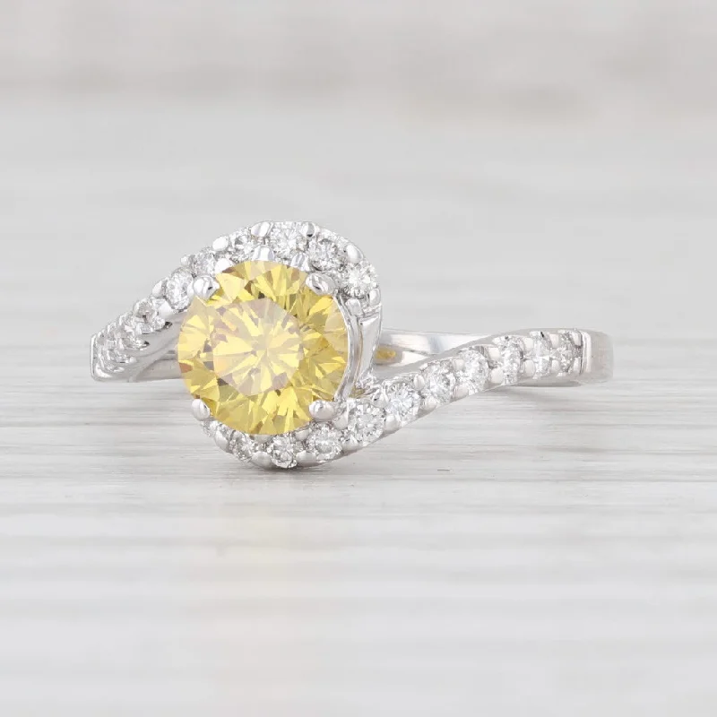 women’s heart-shaped engagement rings-New GIA 1.41ctw Yellow Diamond Ring 18k White Gold Size 6.75 Bypass Solitaire