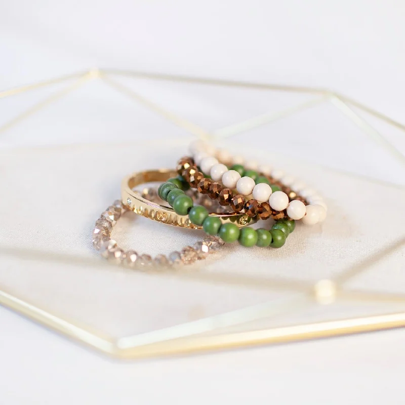 women’s crystal bracelets-Neutral Moss Autumn Bracelet Stack