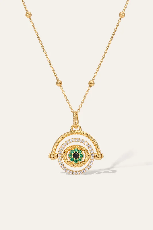 women’s diamond necklaces-Evil Eye Spinner Gold Vermeil Necklace