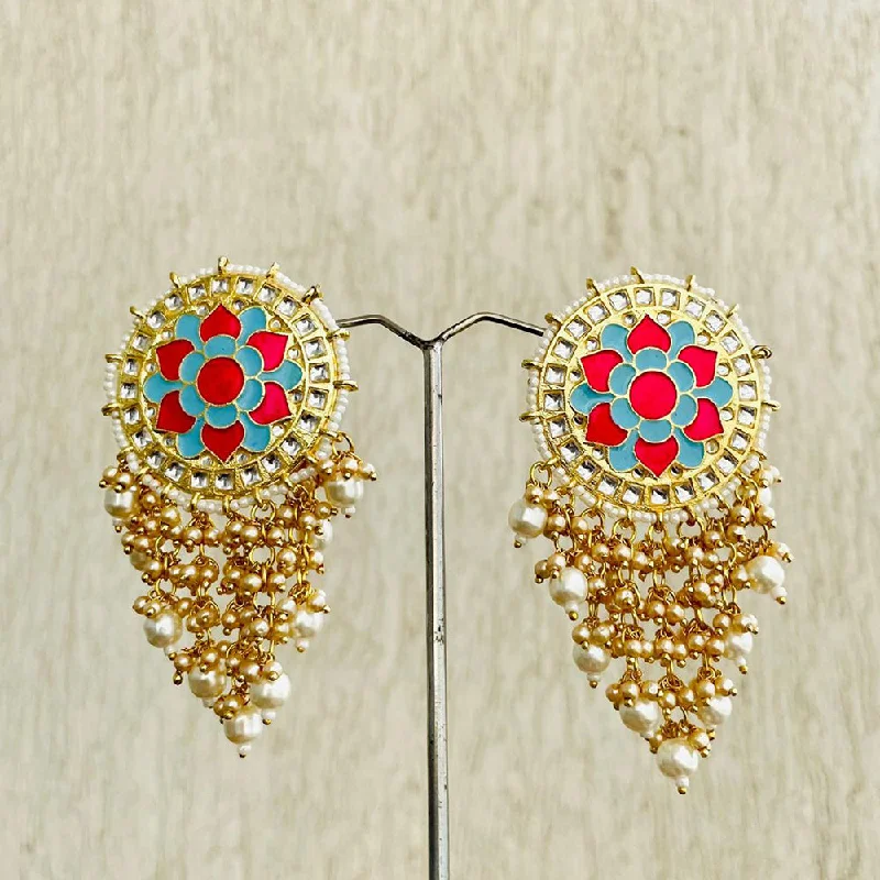 women’s silver earrings-Shagna Gold Plated Kundan And Pearl Dangler Earrings