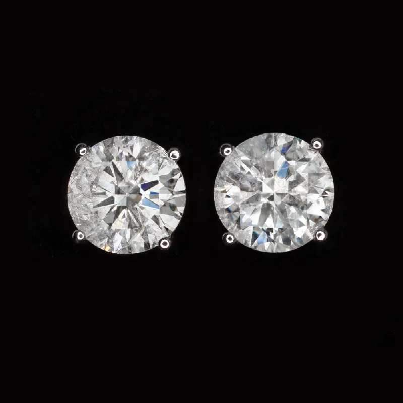 women’s long earrings-3 CARAT NATURAL DIAMOND STUD EARRINGS MATCHING PAIR ROUND CUT WHITE GOLD 3ct RBC