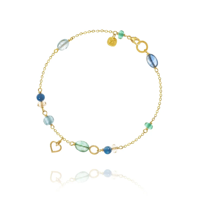 women’s multi-colored bracelets-Piccolo Sea Breeze 18K Gold Bracelet w. Gemstones