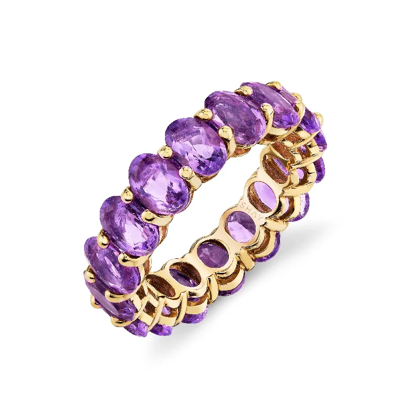 women’s vintage gold rings-AMETHYST OVAL ETERNITY BAND