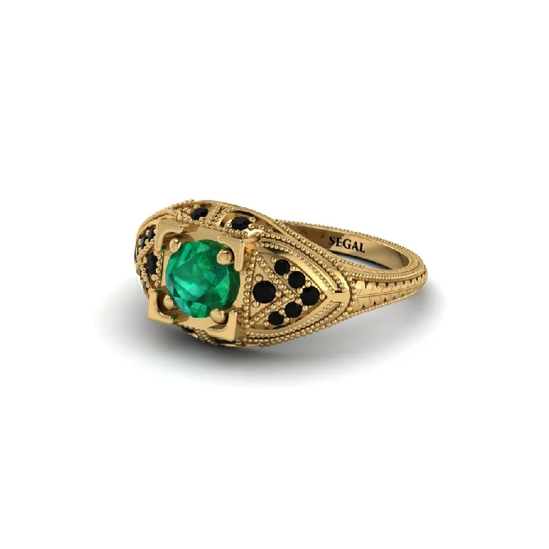 women’s bespoke diamond engagement rings-Round Emerald Filigree Art Deco Vintage Engagement Ring - Bree No. 34