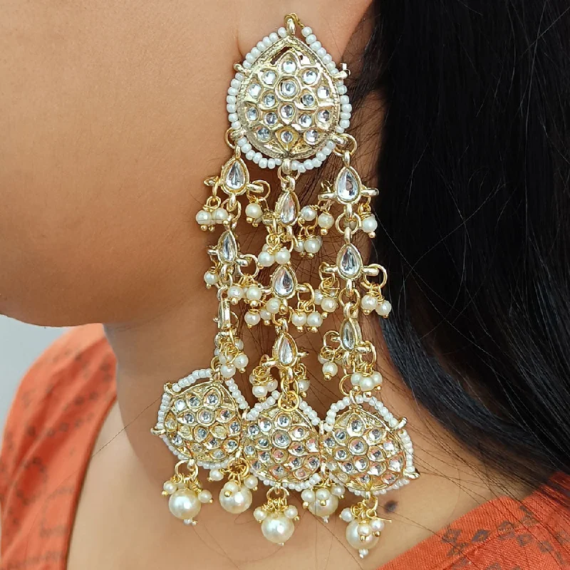 women’s butterfly earrings-Gehana Mahal Gold Plated Kundan And Pearl Dangler Earrings