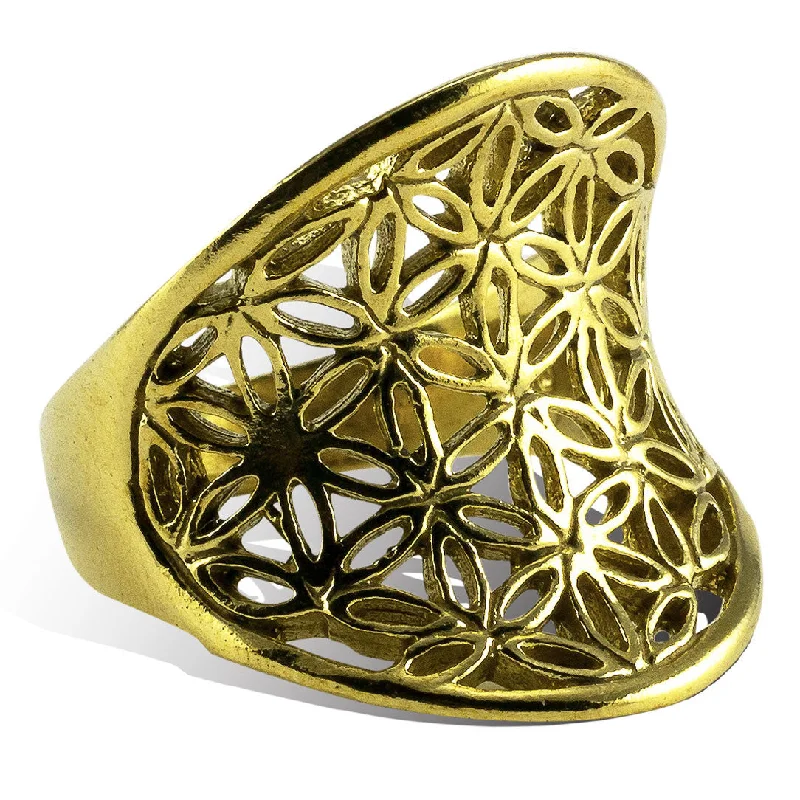 women’s designer rings-<span>RBR-013<span>: </span></span>Flower of Life Rising Ring - Brass