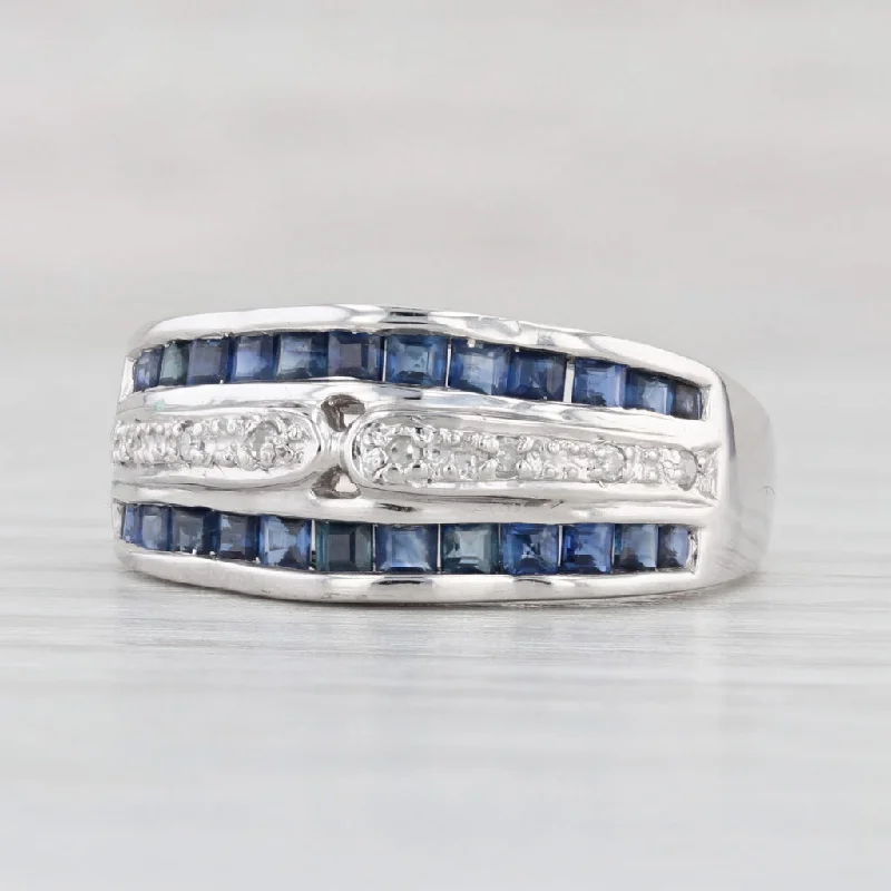 women’s three-stone diamond engagement rings-1.03ctw Blue Sapphire Diamond Ring 14k White Gold Size 7.25