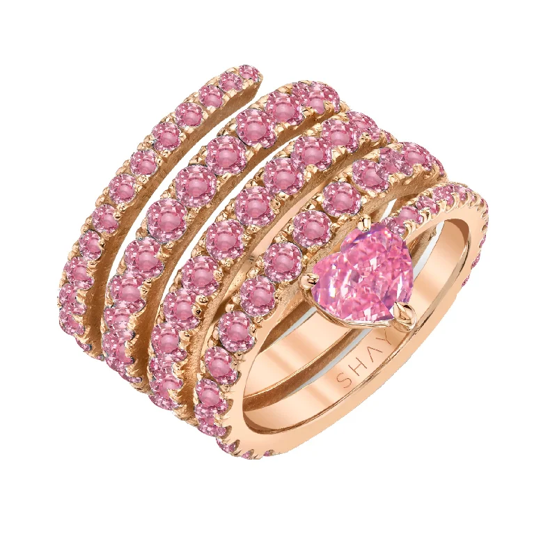 women’s large diamond rings-READY TO SHIP PINK SAPPHIRE SPIRAL HEART PINKY RING