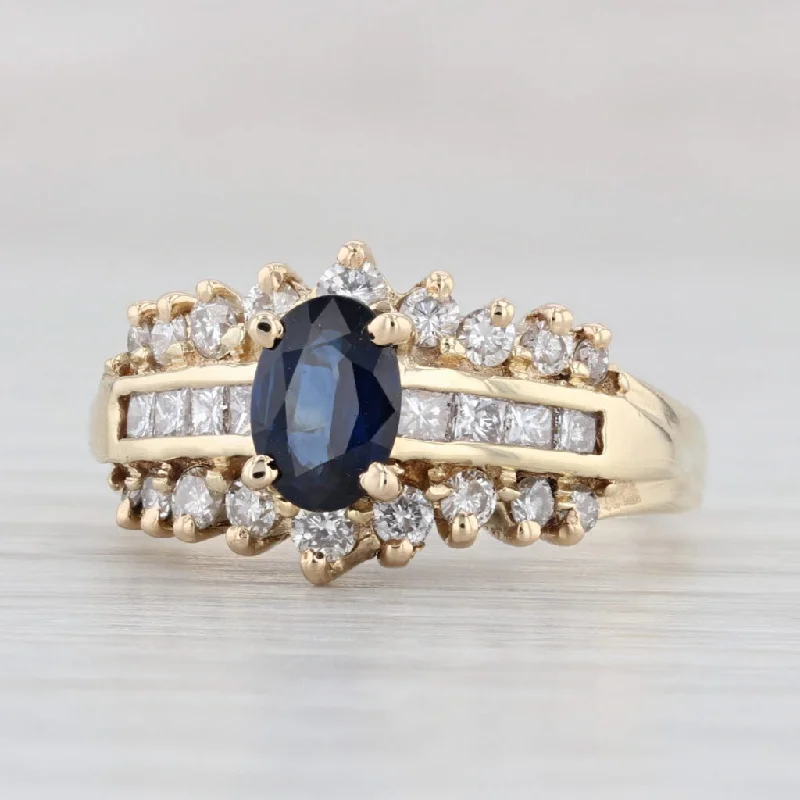 women’s unique solitaire engagement rings-1.75ctw Blue Sapphire Diamond Ring 14k Yellow Gold Size 6.5