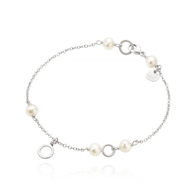 women’s gold cuff bracelets-Piccolo Silver Bracelet w. White Pearls